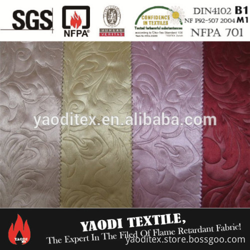High quality 100% polyester fire resistant embossed blackout curtain fabric for hotel